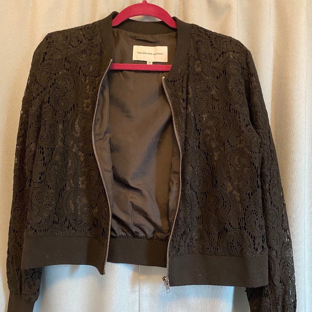 Cupcakes & Cashmere black lace bomber jacket M